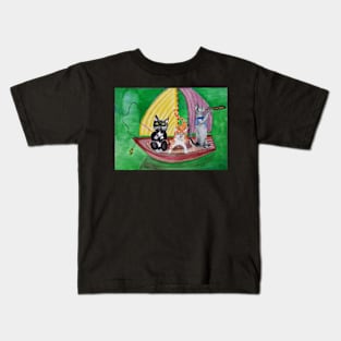 Three cats in a boat Kids T-Shirt